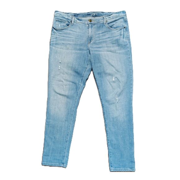 LOFT Relaxed Skinny 31 / 12 Women's Mid Rise Light Wash Stretch Jeans Distressed - Picture 1 of 4